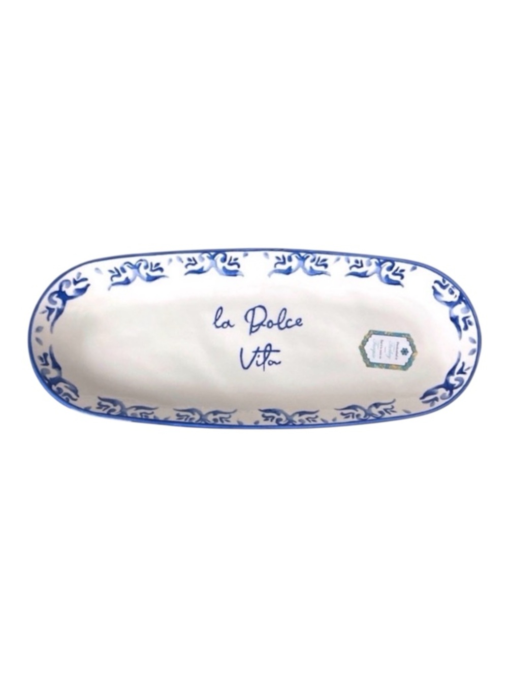 La Dolce Vita Long Tapas Serving Platter 14" Hand Painted Appetizer Dish Plate
